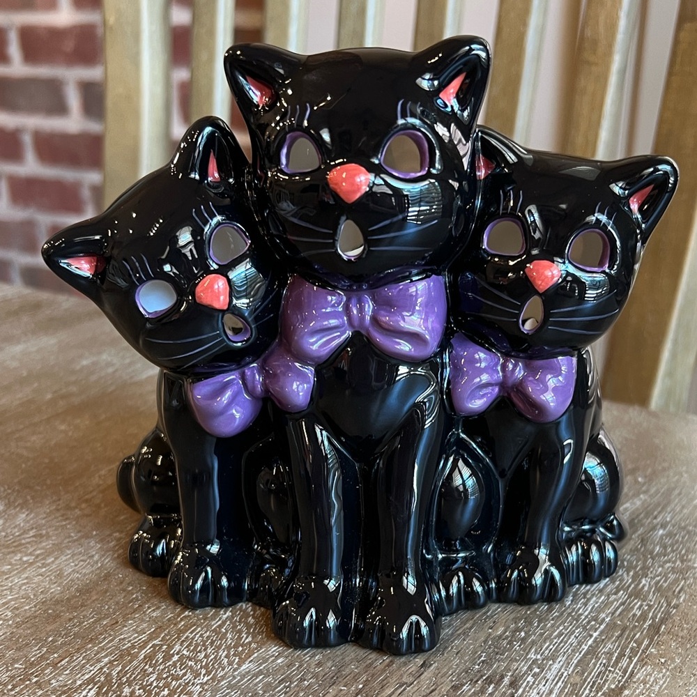 Vintage Spooky Black Cats Votive Candle Holder